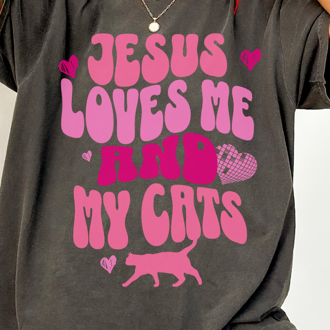 Jesus Loves Me and My Cats Comfort Colors Shirts - Cat Girl T-Shirt, Christian Animal Tees, Gifts for Cat Lovers, Cat Mom Believer Gifts