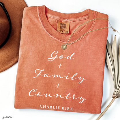 God, Family and Country Charlie Kirk Christian Activist Support Comfort Colors® Shirt