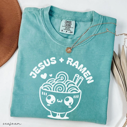 Jesus and Ramen Funny Christian Food Lover Tee