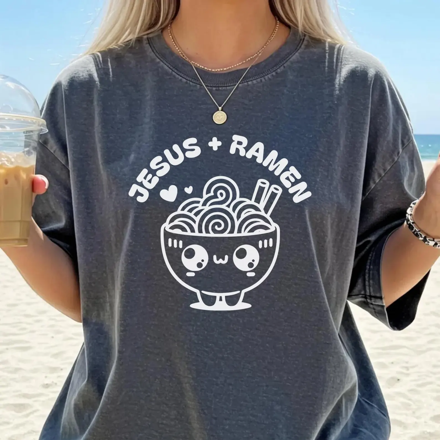 Jesus and Ramen Funny Christian Food Lover Tee