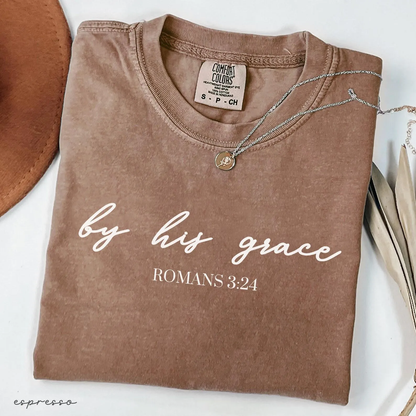 By His Grace Comfort Colors® Shirt - Minimalist Christian Tee, Boho Faith Shirt, Bible Inspired Gift, Baptism Gift, Christian Apparel