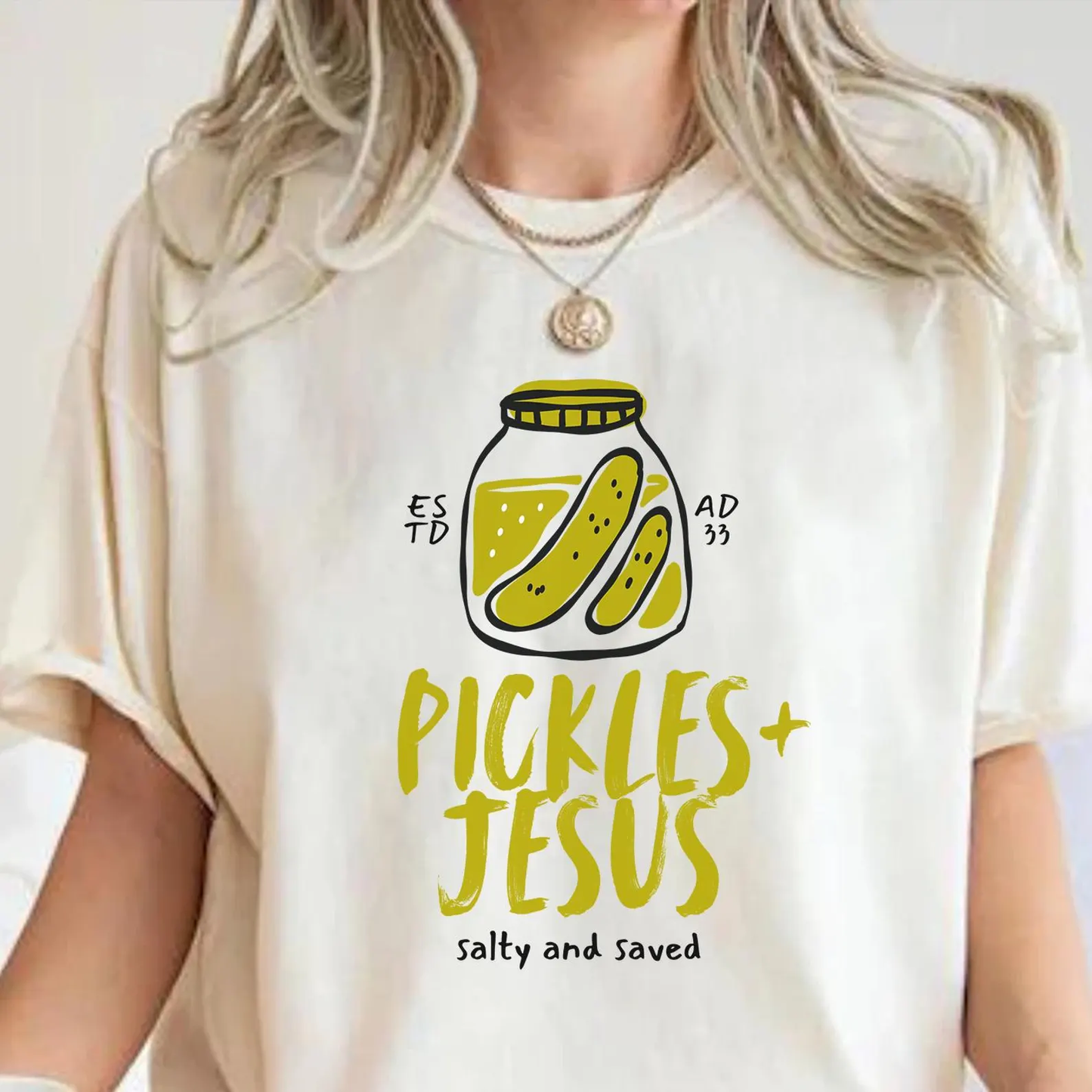 Pickles and Jesus Salty and Saved Christian Tee
