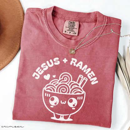 Jesus and Ramen Funny Christian Food Lover Tee