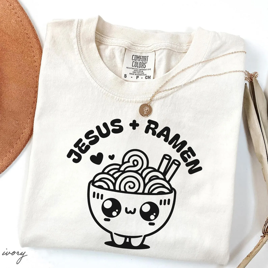 Jesus and Ramen Funny Christian Food Lover Tee