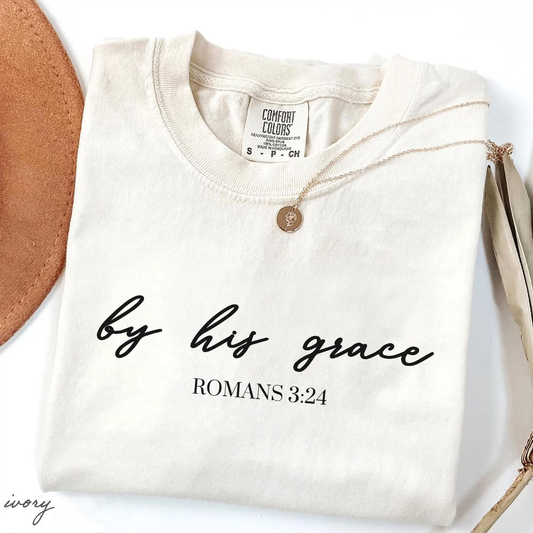 By His Grace Comfort Colors® Shirt - Minimalist Christian Tee, Boho Faith Shirt, Bible Inspired Gift, Baptism Gift, Christian Apparel