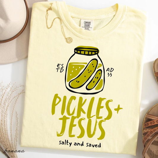Pickles and Jesus Salty and Saved Christian Tee