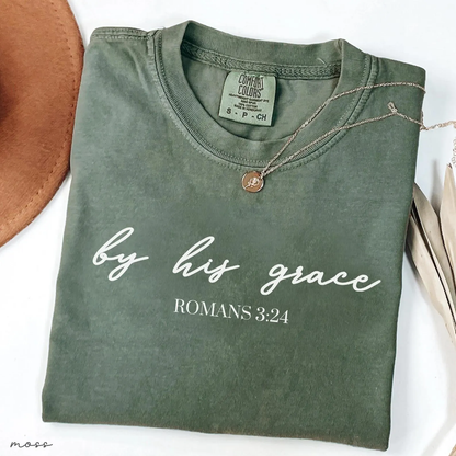 By His Grace Comfort Colors® Shirt - Minimalist Christian Tee, Boho Faith Shirt, Bible Inspired Gift, Baptism Gift, Christian Apparel